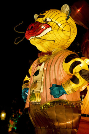 Image of a Chinese animal zodiac lantern depicting a tiger seen at the Dong Zen Chinese Temple in Malaysia during the Chinese New Year celebration on 26th January 2009.の写真素材