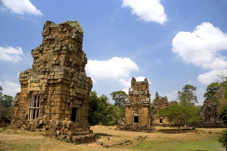 Image of the UNESCO's world heritage site of Prasat Suor Prat or the Temple of Tightrope Dancers, made up of 12 ancient laterite towers, located at Siem Reap, Cambodia.の写真素材