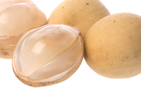 Isolated macro image of the tropical Langsat fruit (Lansium domesticum).