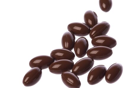 Isolated macro image of CoQ10, also known as Coenzyme Q10 capsules. A health supplement.の写真素材