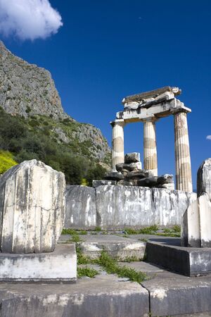 Image of the ancient Temple of Athena Pronea, a UNESCO world heritage site located at Delphi, Greece.の写真素材
