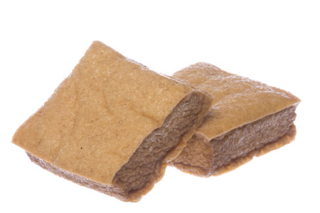 Isolated macro image of fried soft beancurd.