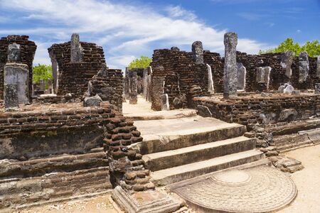 Image of UNESCO's World Heritage Site of Baddhasima Prasada, located at Polonnaruwa, Sri Lanka. This 12th century chapter house of the Buddhist monks of Alahana Parivena is where they rehearsed their code of discipline. This was originally a twelve storieの写真素材