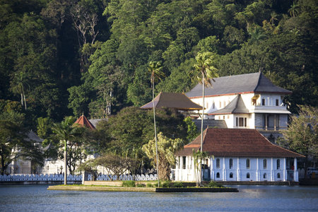 Image of the Temple of the Tooth and Royal Palace at Kandy, Sri Lanka.  The Temple of the Tooth is the world's most sacred Buddhist site, where lies Buddha's tooth.の写真素材