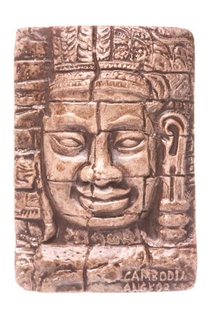 Isolated macro image of a Cambodian porcelain fridge magnet depicting historical sites and culture of Cambodia.の写真素材