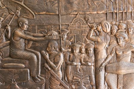 Image of a Buddhist copper tooled artwork at UNESCO's World Heritage site, the Golden Temple at Dambulla, Sri Lanka. の写真素材