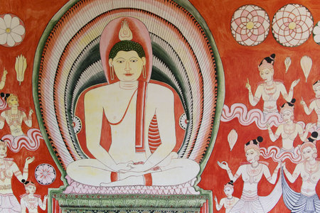 Image of a Buddhist wall painting at UNESCO's World Heritage site, the Golden Temple at Dambulla, Sri Lanka. の写真素材