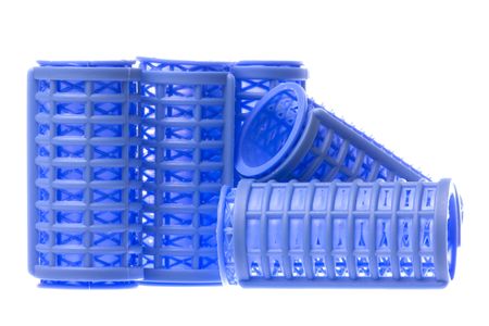 Isolated image of blue hair curlers.の写真素材