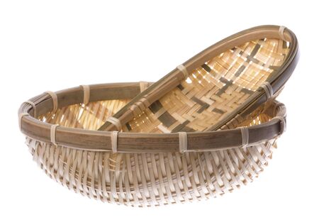 Isolated image of traditional weaved straw baskets.の写真素材