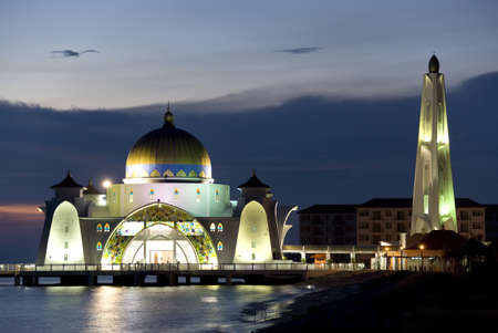 Straits Mosque located at Malacca, Malaysia on the Straits of Malacca. の写真素材
