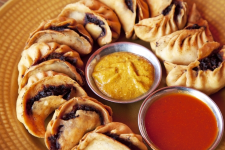 Image of traditional Nepalese fried momos.の写真素材