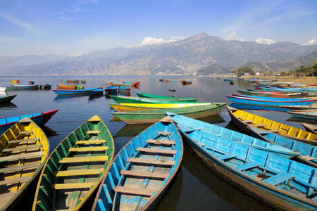 Image of Lake Phewa at Pokhara, Nepal. It is the second largest lake in Nepal and lying at an altitude of 784 m (2,572 ft).の写真素材