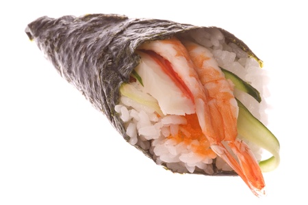 Isolated image of Temaki Zushi or hand rolled sushi.の写真素材