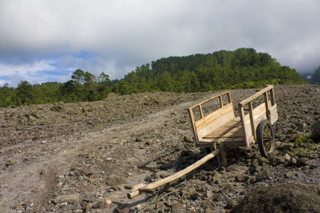 Image of an empty cart used for transporting grass collected from the upper reaches of the volcano, Mount Merapi, Yogyakarta, Indonesia for cattle feed.の写真素材