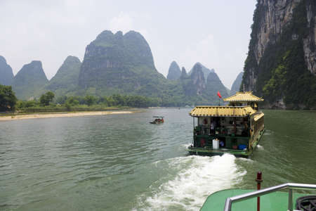 Image of the world famous mist shrouded Li River and the karst mountains of Guilin, China, the subject of so many Chinese paintings. の写真素材