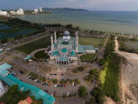 An aerial view Kota Kinabalu City Mosque, the most of beautiful floating mosque in the Sabah.の写真素材