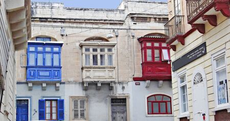 colored balconies and facadeの写真素材