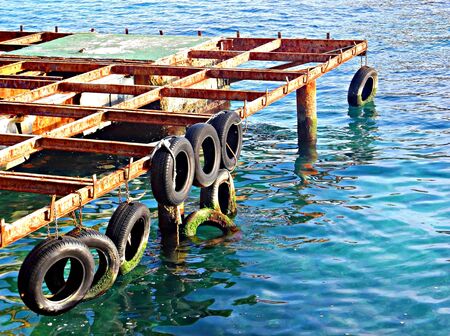 metal structure on the seaの写真素材