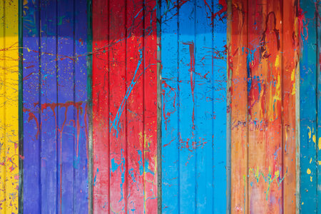 colorful wall splashed with paint, red calendar dayの写真素材