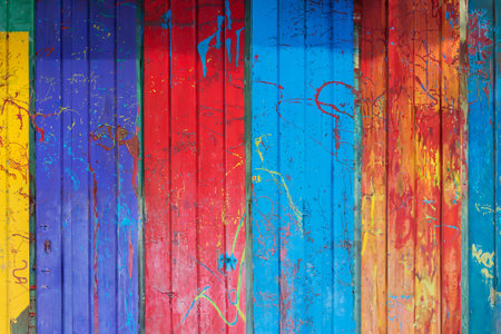 colorful wall splashed with paint, red calendar dayの写真素材