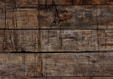 Close-Up of Rustic Wooden Surface with Cut Marksの写真素材