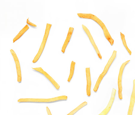 Assorted Crispy French Fries on White Backgroundの写真素材