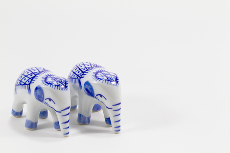 Ceramics elephants isolated on white backgroundの写真素材