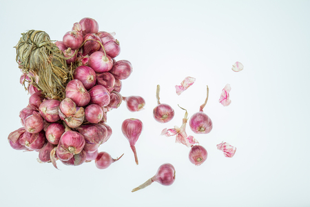 Dried red onions on white backgroundの写真素材
