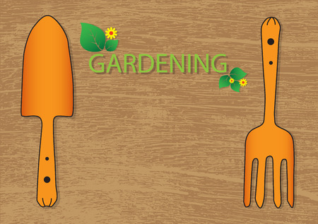 Garden tools on wooden texture abstract background vector illustrationのイラスト素材