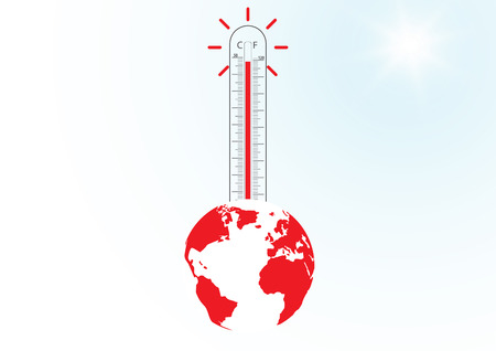 Thermometer and earth with sunlight, global warming concept vector illustrationのイラスト素材