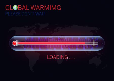 Rising temperature thermometer on world map, global warming environmental concept vector illustrationのイラスト素材