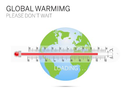 Thermometer with earth, global warming environmental concept vector illustrationのイラスト素材