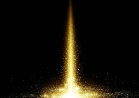 Falling gold glitter sparkle dust particles light beam on black background vector illustrationのイラスト素材