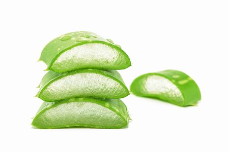 Fresh aloe vera sliced isolated on white backgroundの写真素材