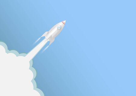 Rocket launching on blue sky background, business innovation startup concept vector illustrationのイラスト素材