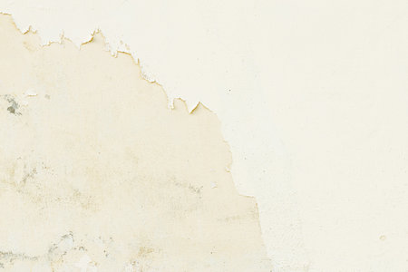 Peeling paint on old grunge white dirty concrete wall texture abstract background