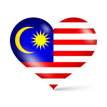 3d glossy heart shape national flag of Malaysia vector illustrationのイラスト素材