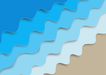 Blue water wave texture abstract background, paper art vector illustration