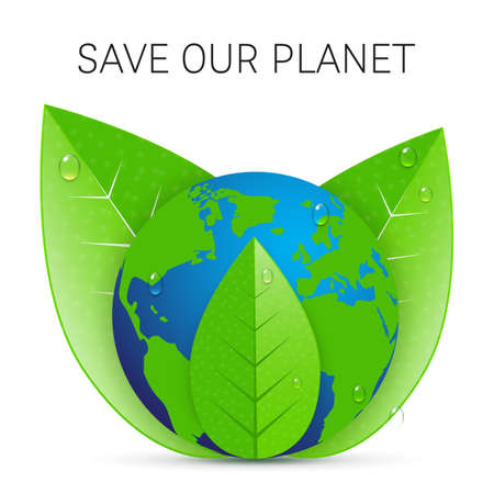 Earth and leaves, environmental concept vector illustrationのイラスト素材