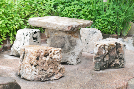 Stone table and bench in the Gardenの写真素材