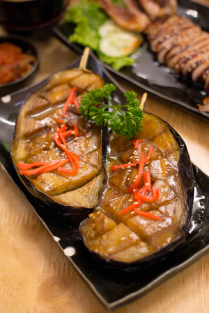 grilled eggplant with japanese miso sauceの写真素材