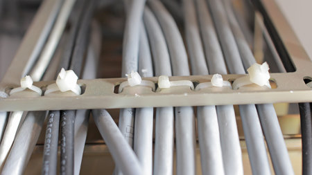 Laying on UTP cable ladders. communication station