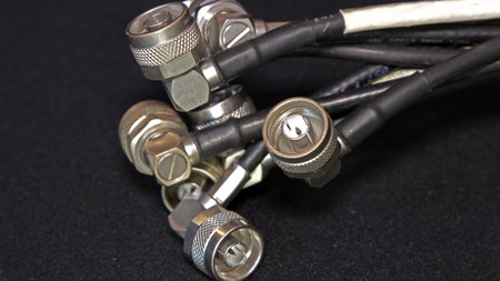 Sockets and connectors on the coaxial cable cellularの写真素材