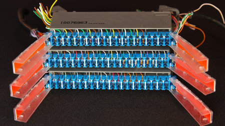 Distribution box copper wires on a black background