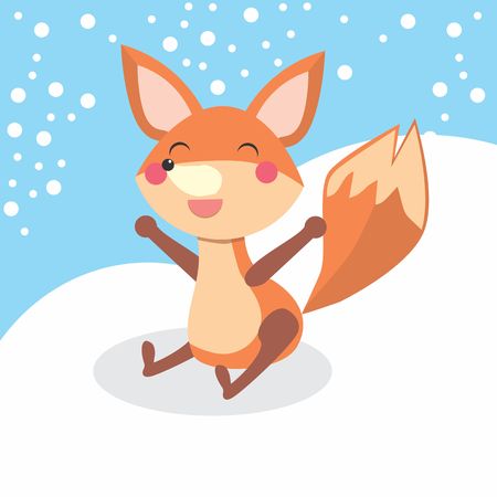 Happy Fox on Snowのイラスト素材