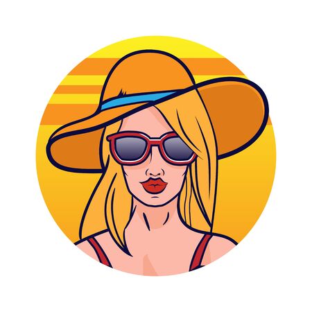 TROPICAL HOLIDAYS GIRL WITH HAT ILLUSTRATIONのイラスト素材