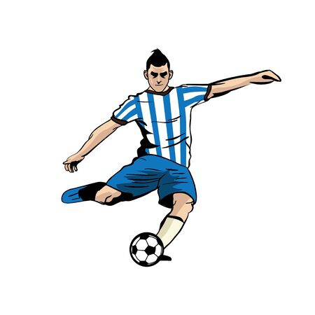 ATHLETE SOCCER KICKING A BALL ILLUSTRATIONのイラスト素材