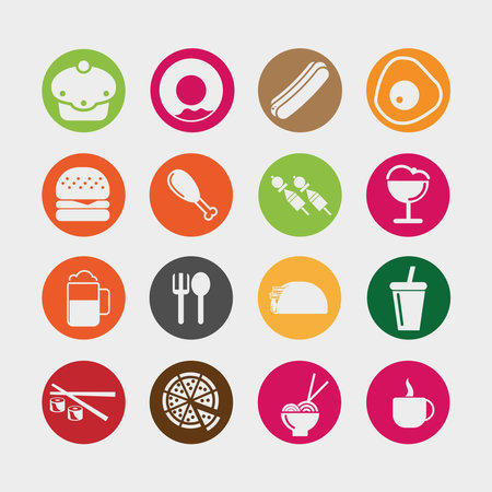 Food and Drink Icon Set Circleのイラスト素材