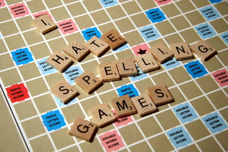 Board games wth tiles that say I hate spelling games