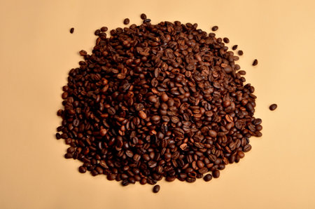Coffee bean background on brown backgroundの写真素材